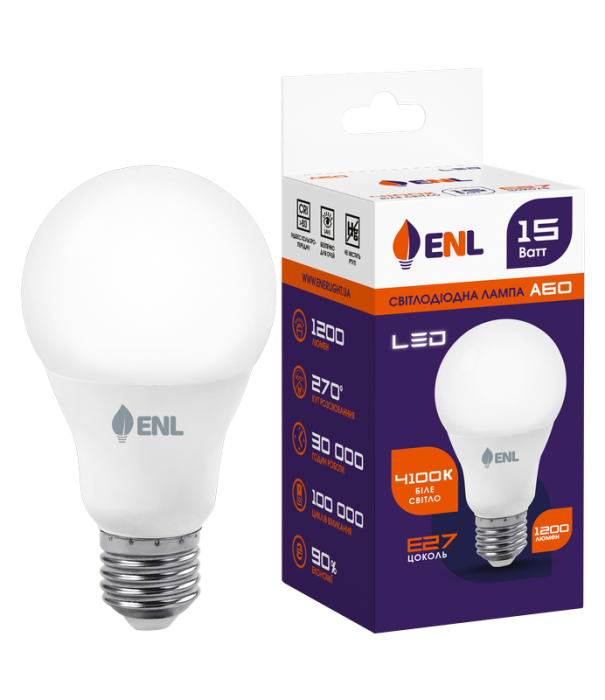 Лампа світлодіодна ENL A60 15Вт 4100К Е27